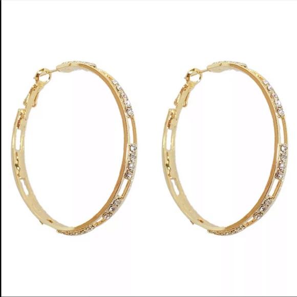 New Yellow Gold Plated Round Hoop Earrings - Picture 5 of 6
